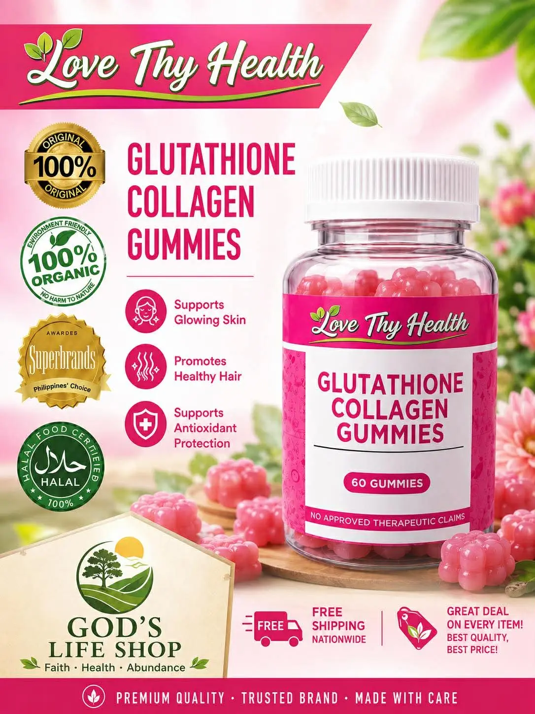 best glutathione brand in the philippines bfad approved Love Thy Health Collagen & Glutathione Gummies 120000mg | Skin Whitening  Brightening Hair Nails Bones Health Authentic