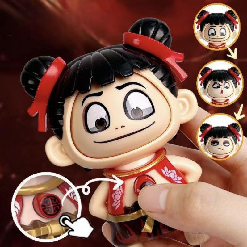 Đồ chơi thời thượng Nezha the Magic Boy, mô hình thay đổi khuôn mặt bằng cách nhấn để thay đổi biểu cảm, móc khóa vui nhộn, mặt dây chuyền giảm căng thẳng, đồ chơi sưu tầm.