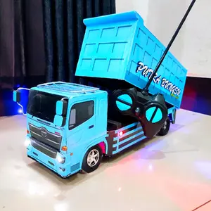 Truk RC Mainan anak_Miniatur truk Dump biru remot control lampu Bak