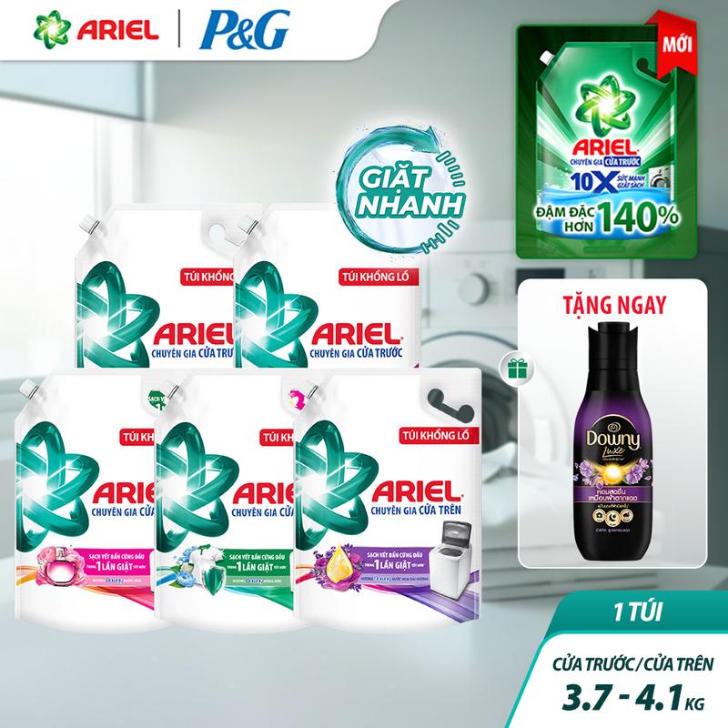 Combo 2 gồm Nước Giặt Ariel 3.7 - 4.1KG cửa trên cửa trước & Downy Luxe Mystique 450ML dưỡng vải thơm lâu
