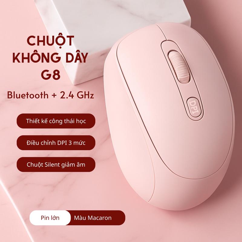 PG Store Chuột Không Dây G8 Kết Nối Bluetooth & Wireless Pin Sạc Lại Kết Nối 2 Chế Độ Phím Silent Giảm Âm Thanh Khi Bấm