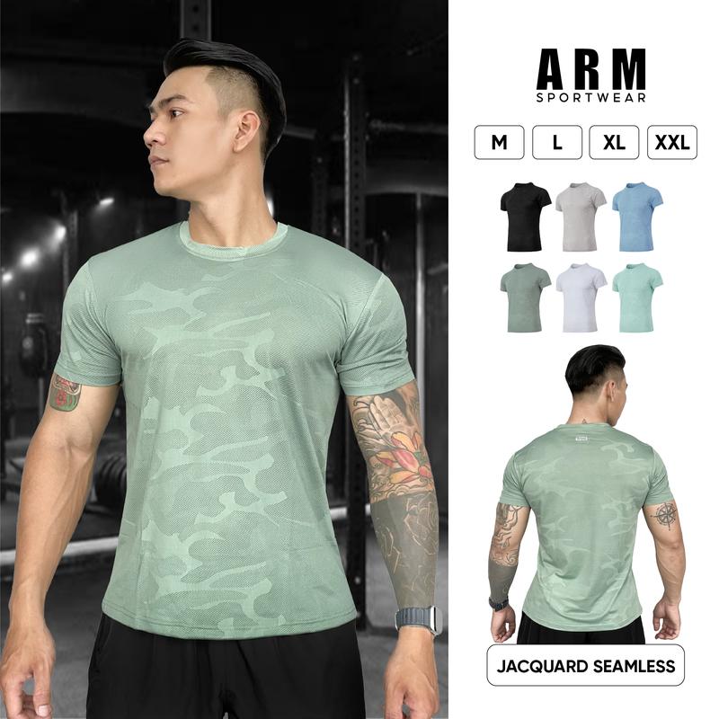 Áo Thể Thao Nam JACQUARD SEAMLESS ARM Sportwear Chất Liệu EXTREME COOL mát lạnh, co giãn, thoải mái vận động, tập luyện chạy bộ, pickleball, gym