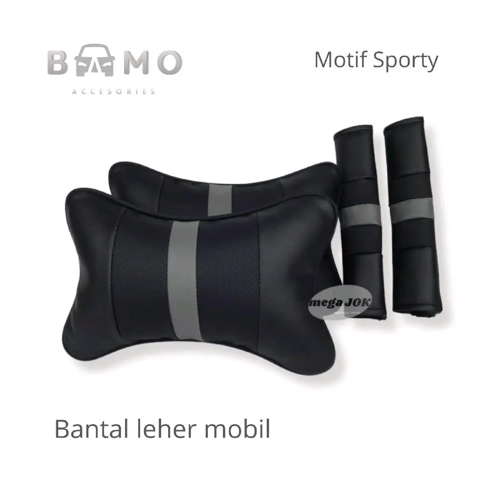 Bantal leher mobil motif sporty 2 pcs + 2 Pcs cover seat belt