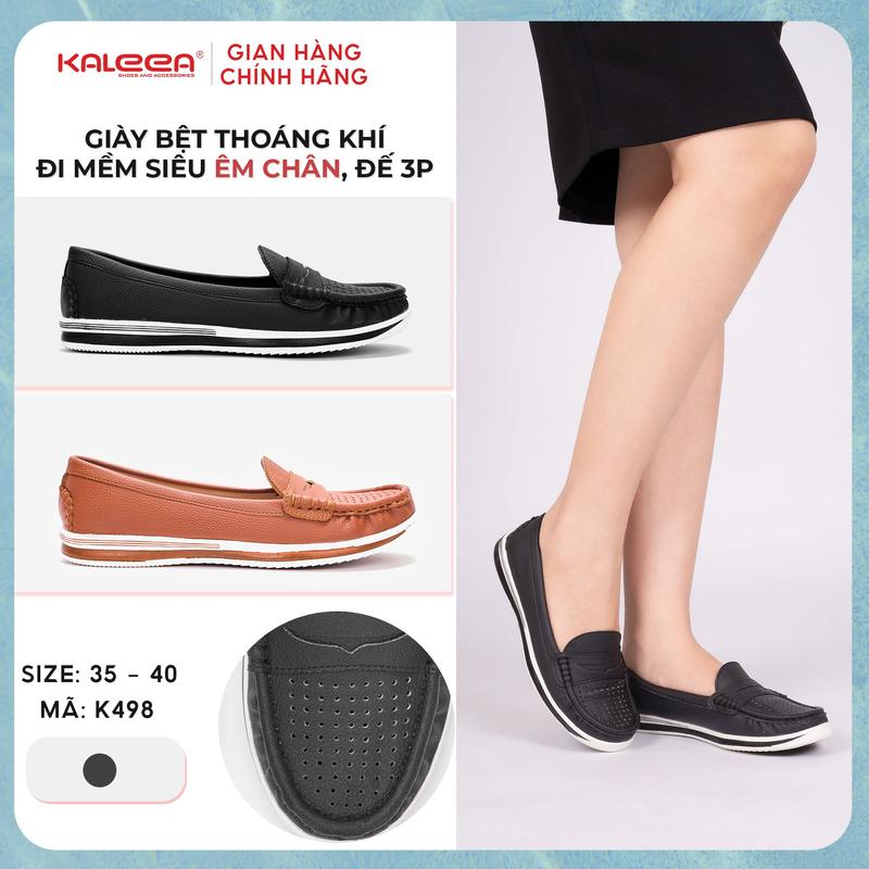 Kaleea - Giày Bệt Nữ Mũi Tròn Moca Đế Bằng Cao 3cm Mũi Đục Lỗ Lazer Thoáng Khí - K498