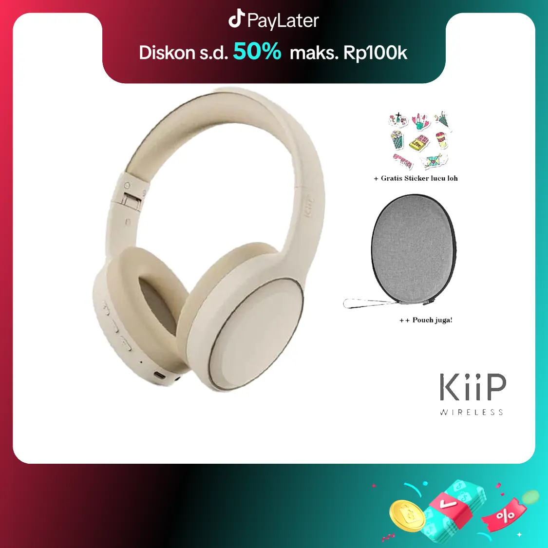 [FREE STICKER] KiiP Wireless TH30 Headphone Bluetooth Earphone Headset Earphones Headphones Handsfree Bass