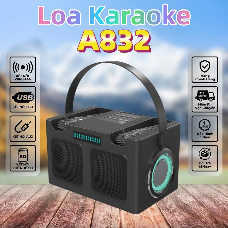 JK-A832 Loa Karaoke Di Động Nghe Nhạc Xách Tay Loa Bluetooth Mini tặng kèm 2 Micro không dây Loa ngoài trời Loa gia đình Máy hát karaoke - Bảo Hành 12 Tháng