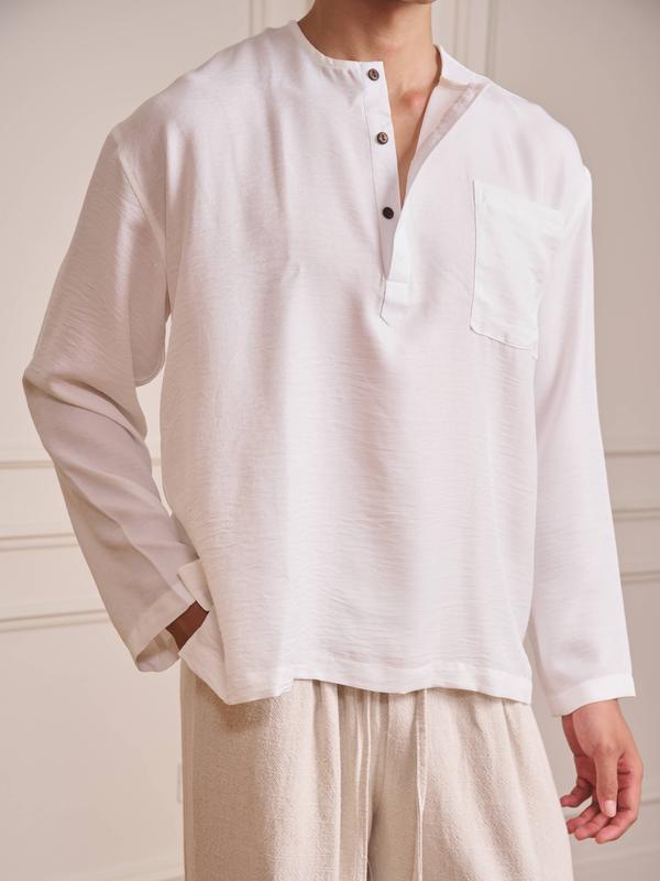 Áo Thun Nam B Brown Dài Tay Có Cúc Cổ Vải Đũi Form Relax Thoáng Mát – Relaxed Long Sleeve T-Shirt B Brown