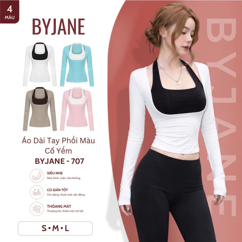 [ MỞ BÁN ] Áo Thun Nữ Dài Tay Ôm Body Phối Màu Cổ Yếm Thời Trang Chất Thun Mịn Co Dãn 4 Chiều BYJANE - 707