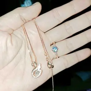 OS1-D328 Set Kalung dan Cincin Wanita Cranberry Jewelry Premium Lapis Emas 18k Anti Luntur Anti Berubah Warna Garansi 1 Tahun Resmi Size Adjustable Kualitas Grade Terbaru Aksesoris Perhiasan Cincin Nikah Permata VVS1 Elegan COD