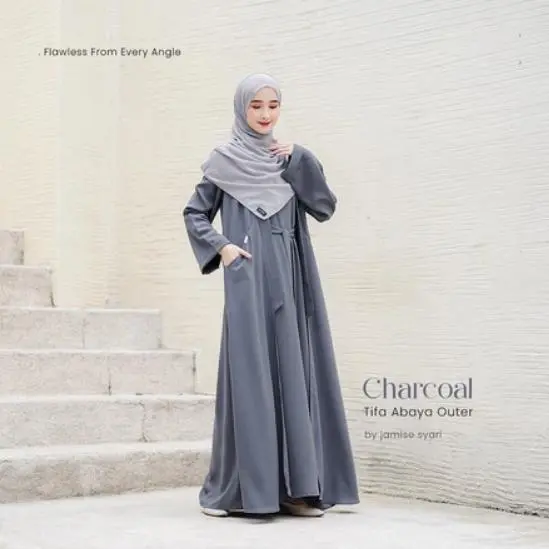 Charcoal  Tifa Abaya Outer BY You Glow Fashion Abaya Turki Model Terbaru Lebaran Syar i Airflow Gamis Muslim Dewasa Outer Wanita Syari DanayRa