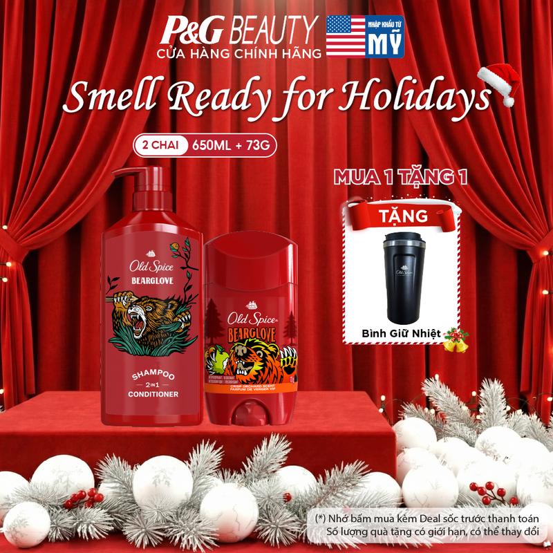  Combo Old Spice Gội xả 2in1 650ml + Sáp khử mùi và giảm mồ hôi 73g Hương Bearglove - Mỹ 