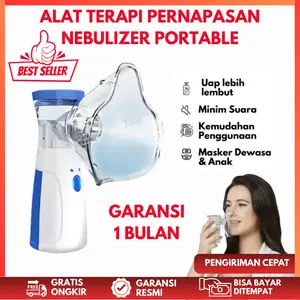 Nebulizer Alat Uap Pernapasan Asma Dual Power Mikro-Mesh Terapi Uap Pernafasan Portabel & Efektif Dengan 2x Baterai AA Bonus - Tinggi
