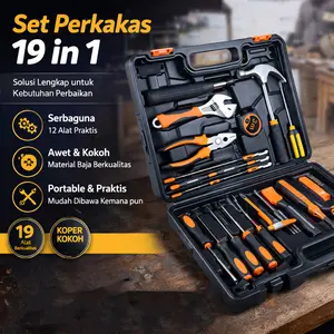 Set Alat Perkakas Tang Palu Obeng Kunci L Lakban With Box Storage 19 in 1 BG50TC bengkel kunci sock