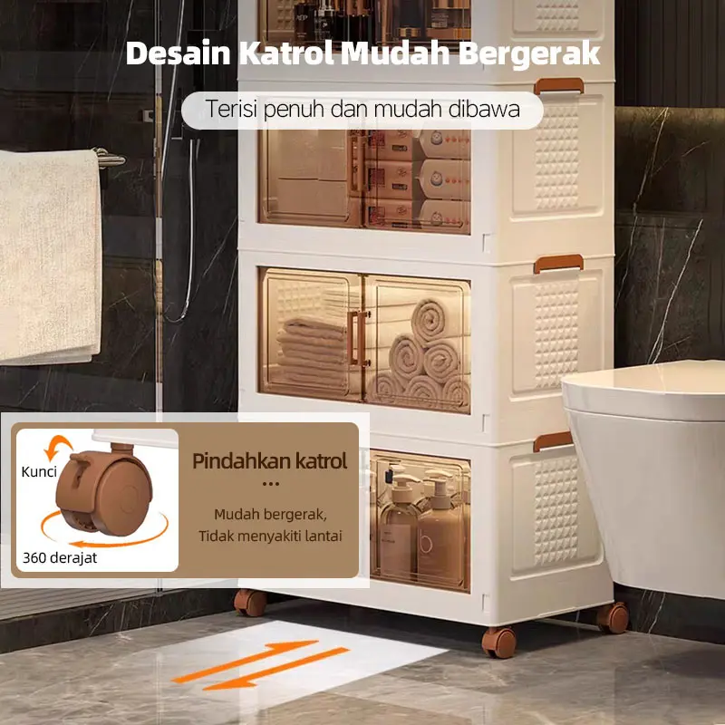 CUBBIE Lemari Lipat Plastik 2-5 Tingkat/Roda 360° Lemari plastik susun/kitchen Organizer box/Pintu Magnet Mainan Storage Box Serbaguna/Lemari Pakaian Plastik Ekstra besar Furniture/lemari plastik 4 susun jumb/lemari plastik model baru 2025 5