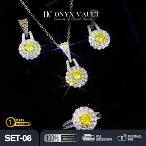 OnyxVault- [SET-06] Moonbeam Gold Collection, Kalung Wanita Platinum Permata Diamond untuk Model Couple Serasi Jewelry