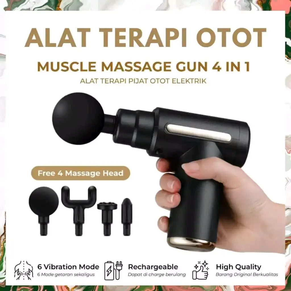 Massage Gun Alat Pijat Elektrik Terapi Otot Getar Multifungsi Punggung Tubuh Facial Hijau la natuna