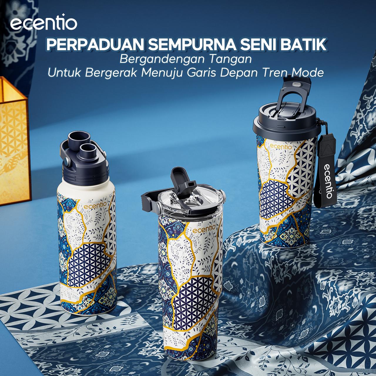 Ecentio Botol Minum 【live】Batik Aesthetic 580ml/800ml/900ml 【Stainless steel】【Plastic】Magnetic cover Vacuum  Flasks- Tahan Panas & Dingin, Food Grade, Desain Modern Warisan Budava BPA free