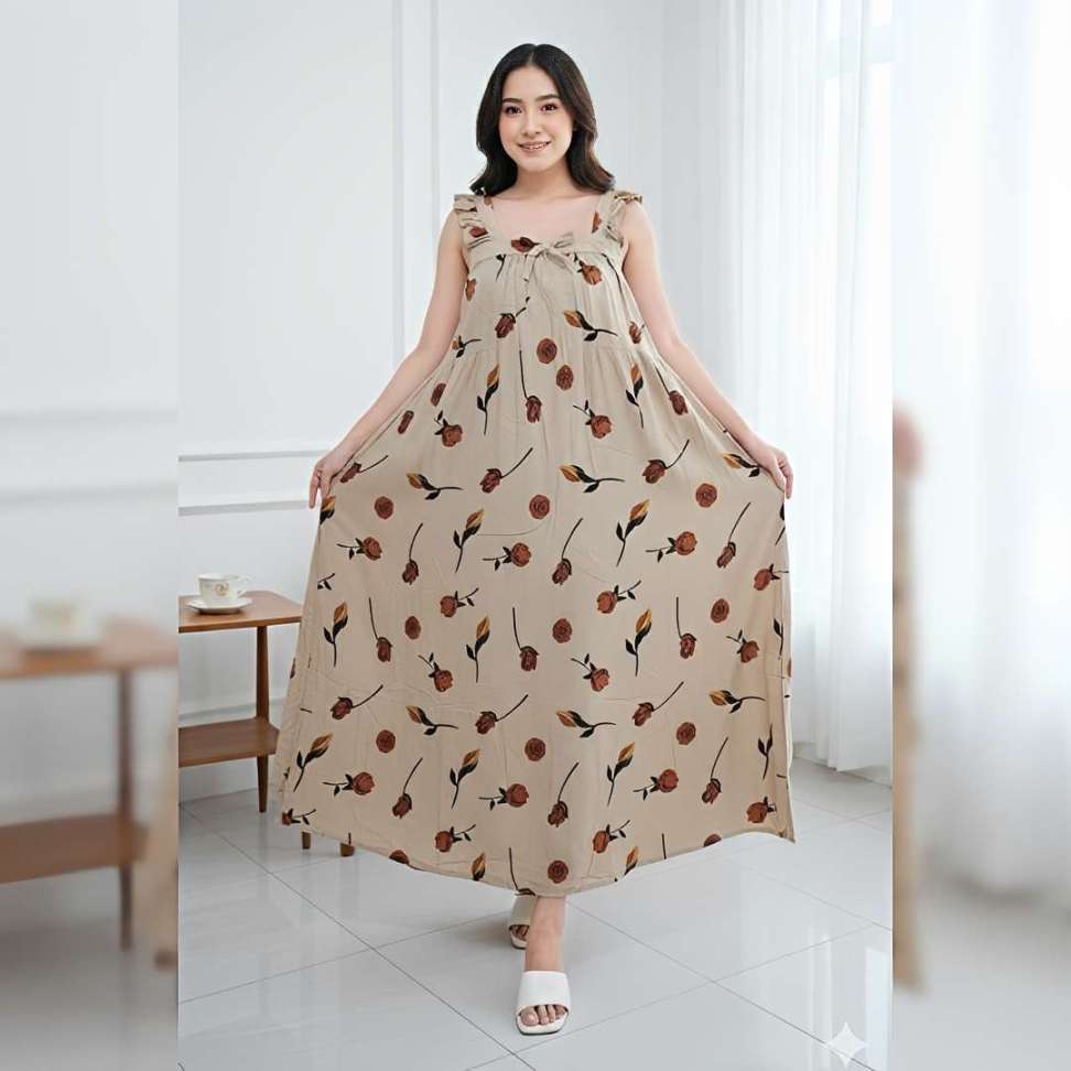 Daster Seksi Dress Yukensi Sexy Oversize LD 120cm Motif Bunga Cantik Kain Rayon Nyaman Adem Longdress Baju Tanpa Lengan Wanita Dewasa Busui Bumil