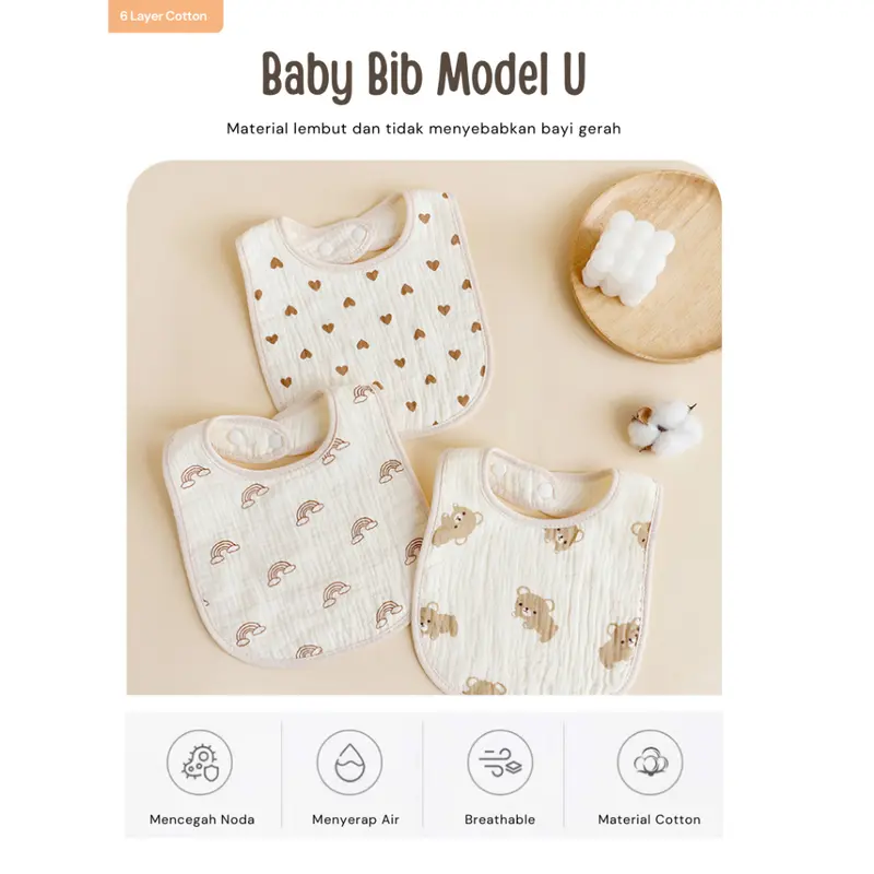 Little Momos Celemek Bear Mpasi Bayi katun Cotton Muslin Baby Bib Korean Bear 2