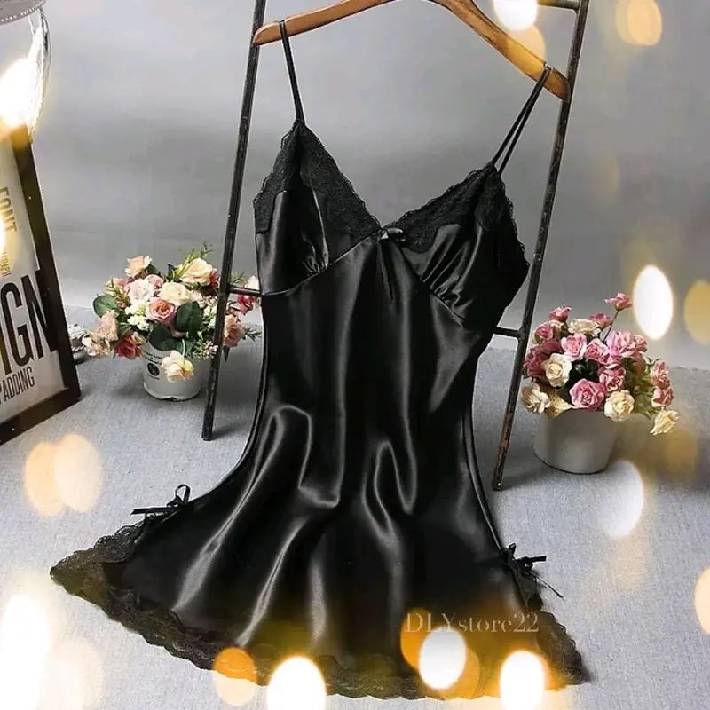 Baju Tidur Wanita Satin Mini Sexy Velvet Lingeriee Dress Import Polyster Blends - Transparan 6