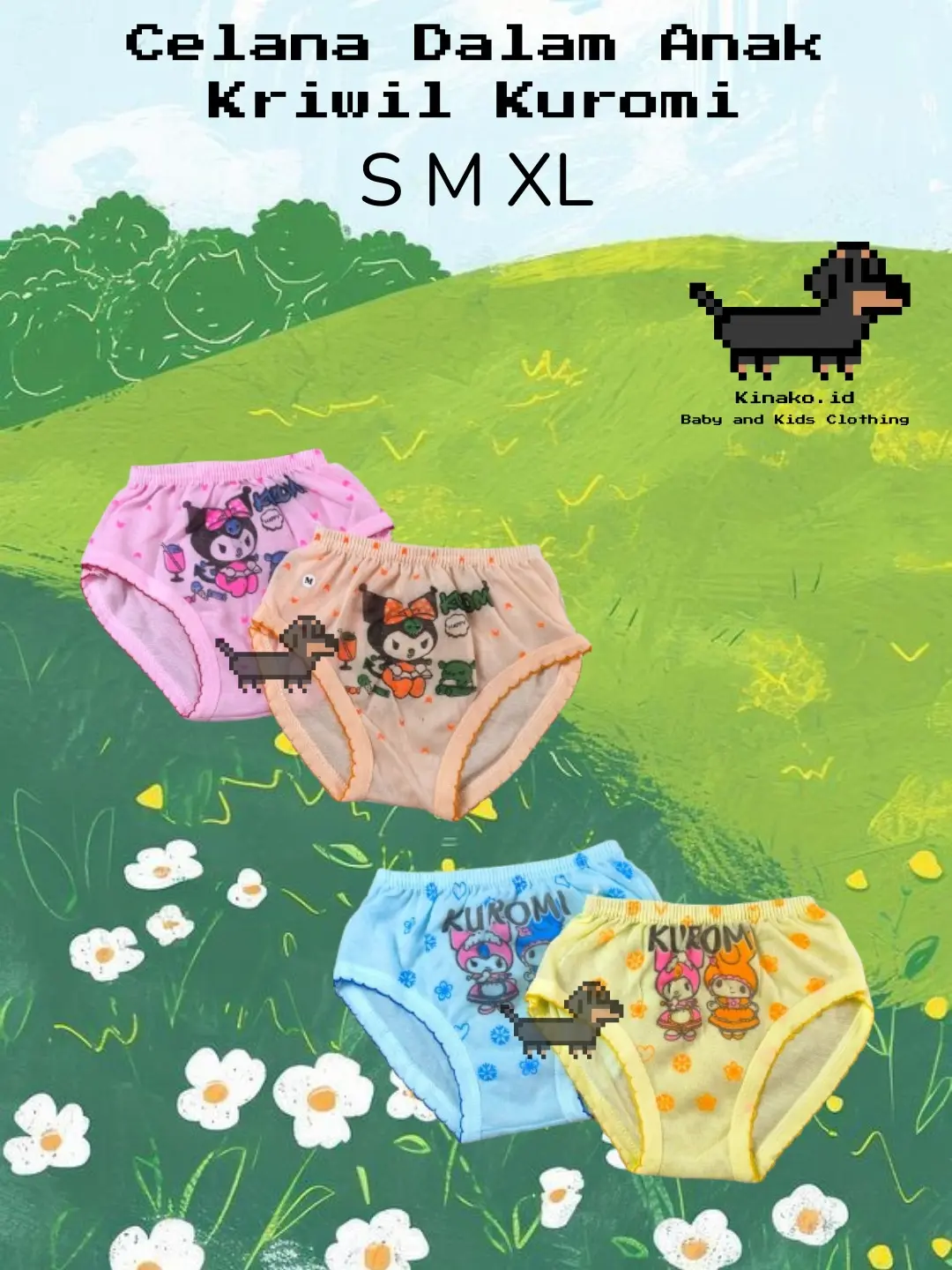GROSIR 12 PCS Celana Dalam Anak Perempuan Kriwil Sablon Motif Hello Kitty Kuromi Strawberry Cherry Apel Mixue Shaun The Sheep