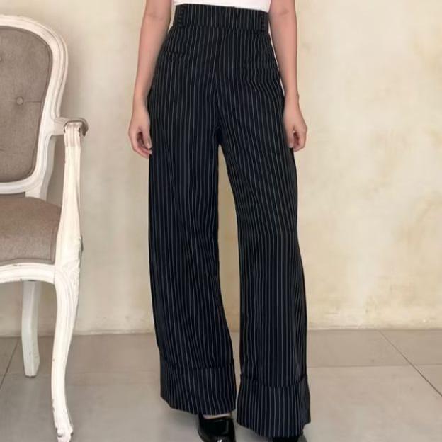 BEOM PANTS-Loose Pants Stripe Trouser Wanita 1