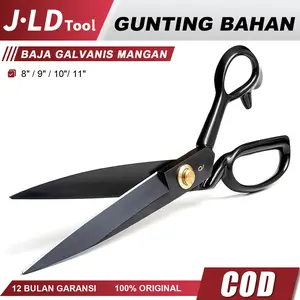 JLD Gunting Jahit Kain Profesional Baja Mangan Galvanis Premium Hitam 8"/9"/10"/11" Tailor Scissor - Alat