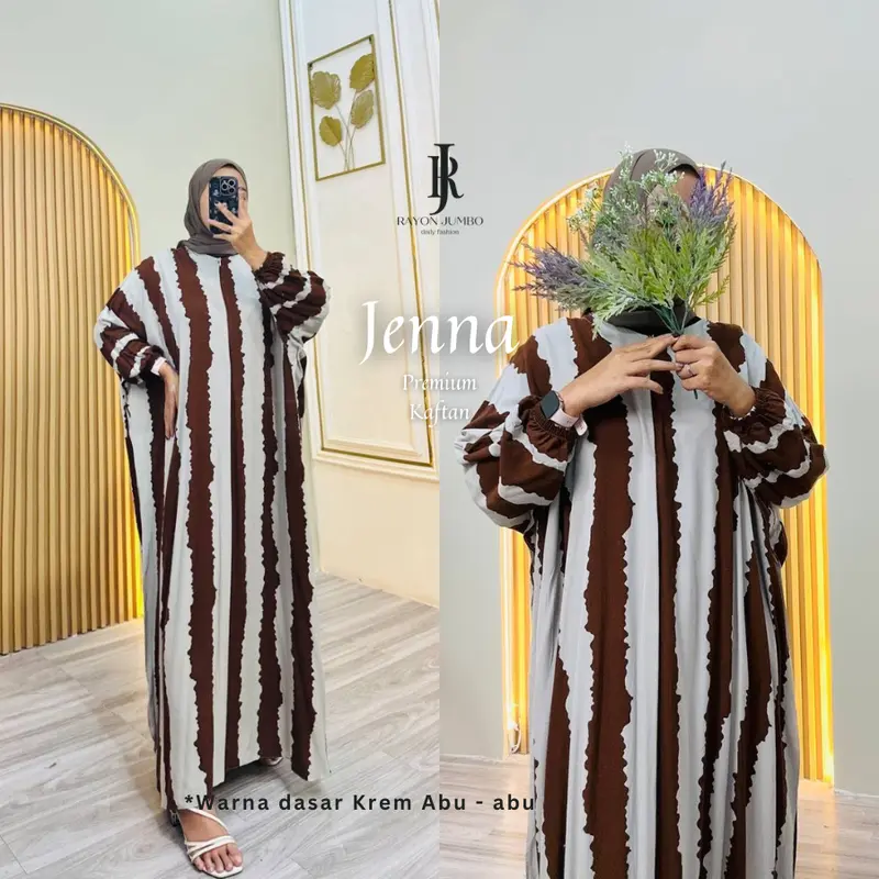 Jenna Home Kaftan Daily Gamis Kaftan Batik Jumbo Rayon Tebal Busui LD 170 XXXL Baju Muslimah Wanita Kaftan mewah Elegan Baju Pengajian Muslim Panjang 1