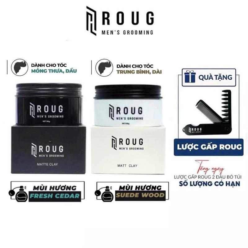 Sáp vuốt tóc Roug Men's Grooming Matt Clay 90gr màu trắng , Matte Clay màu đen cao cấp | Tạo kiểu và dành cho mái tóc trung bình, dày, cứng và bung chỉa + Tặng lược Texture và Lược sấy Chaoba Chăm Sóc Tóc Dưỡng Tóc