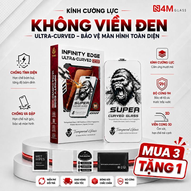 Kính cường lực không viền cho iPhone 18 Promax, 18 Pro 17/16/15/14/13/12/11…