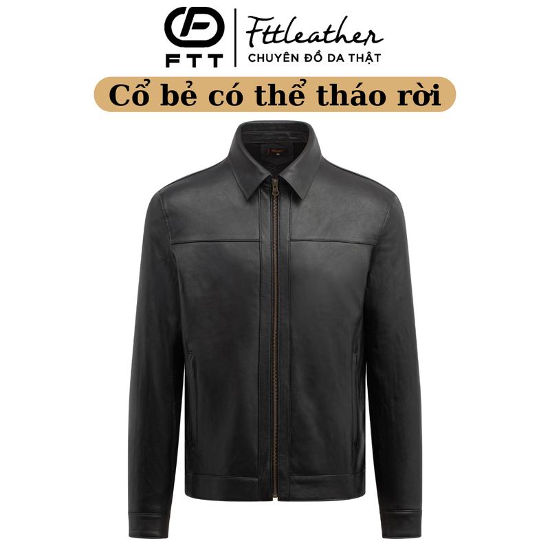 Áo da nam FTT Leather da cừu phối chỉ ngang ngực cổ bẻ linh hoạt có thể tháo rời thành cổ trụ Menswear Tay Dài Jacket - Mã AD101C