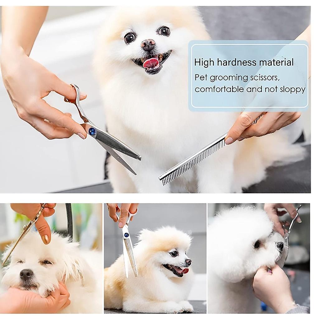 Pawsy Mart-Perlengkapan Gunting Grooming Rambut Bulu Kuku Anjing Kucing Pet Scissors Set Baja Tahan Karat 4CR13 Multifungsi Ukuran 6 Inci Ideal untuk Perawatan Hewan Peliharaan