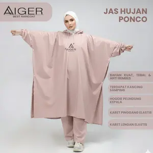 AIGER Jas Hujan Ponco & Stelan Ponco Celana Mantel Hujan Kelelawar Ukuran Jumbo Bahan PVC Tebal Elastis Anti Rembes Anti Jebol Raincoat Termurah