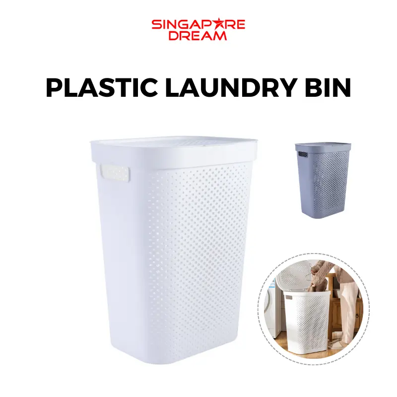 Plastic Laundry Basket Large Hamper with Lid 60L - Big Capacity Storage Bin Laundry Bag for Clothes Organiser Box laundry  basket