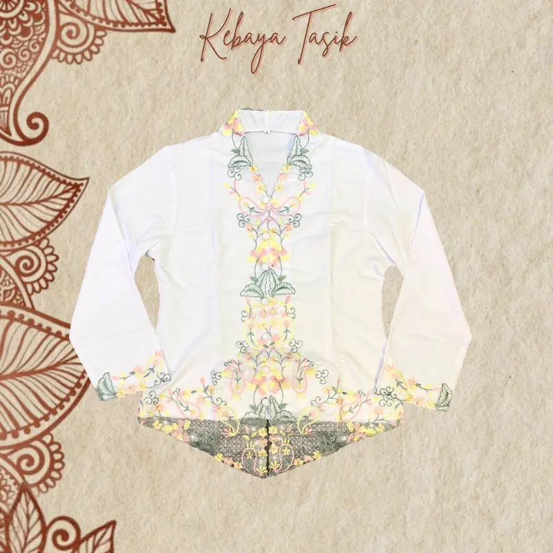 Kebaya Encim Bordir Modern Putih Bordir Warna Lengan Panjang Wisuda Kondangan Kantor Modern Pesta 0