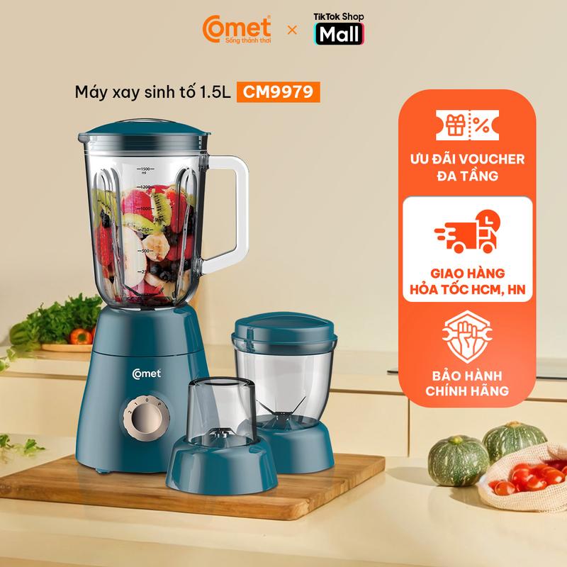 Máy xay sinh tố 3 cối màu xanh rêu 450W dung tích 1.5L COMET - CM9979MG