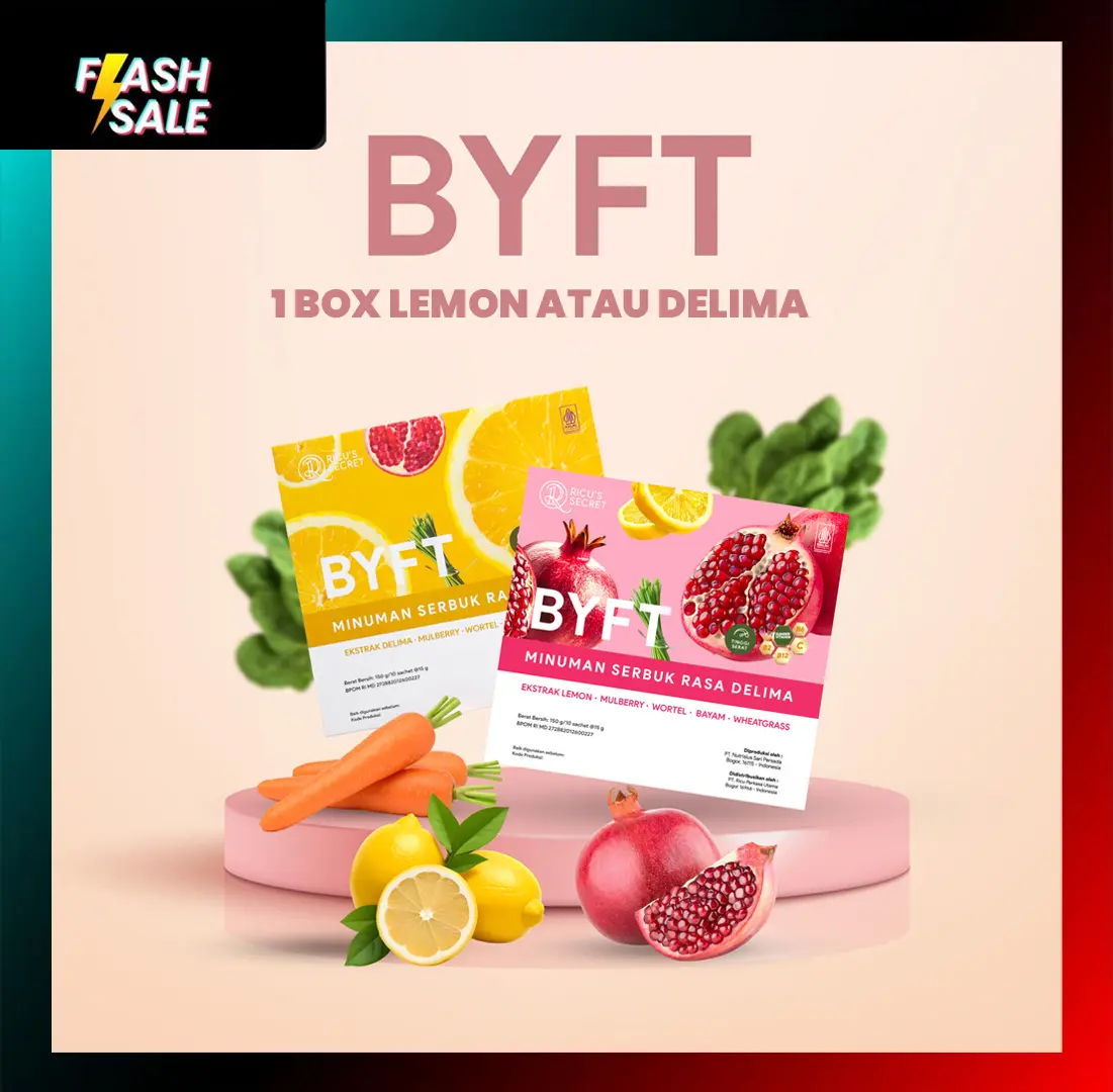 [FLASH SALE] RICU'S SECRET 1 Box BYFT Drink Rasa Lemon atau Delima - 1 ...