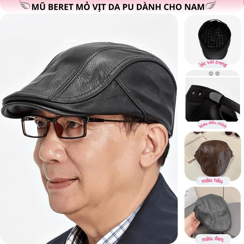 Mũ Nồi Nam Da Pu Cao Cấp Nón Beret Mỏ Vịt Nam Trung Niên –Phong Cách Cổ Điển Lịch Lãm Chất Liệu Cao Cấp Quà Tặng Bố Ông