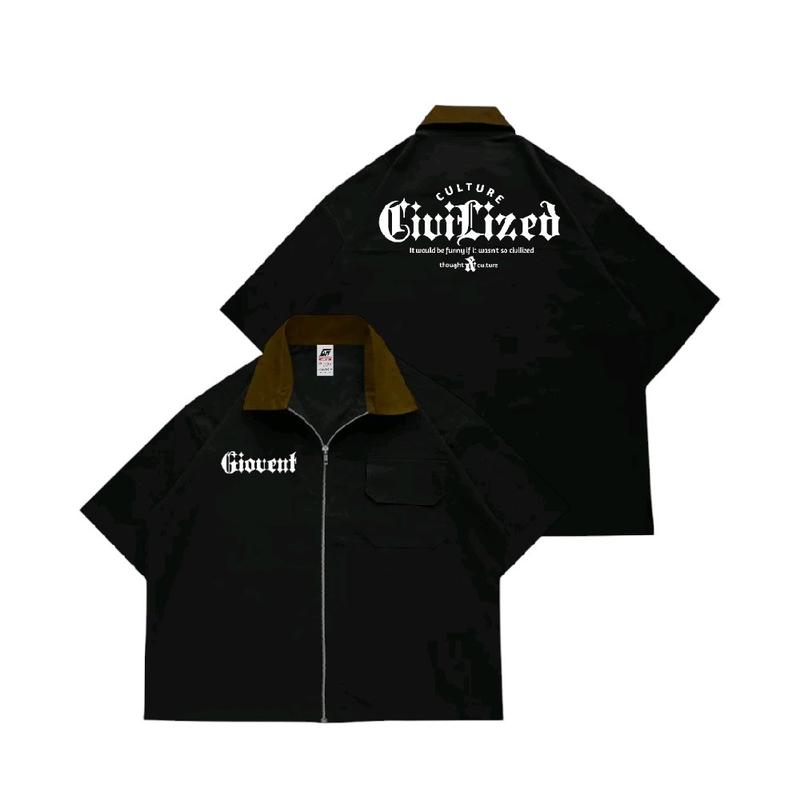 Giovent Work Shirt Zipper Boxy Kameja Kerja Casual Black "Civilized" 0