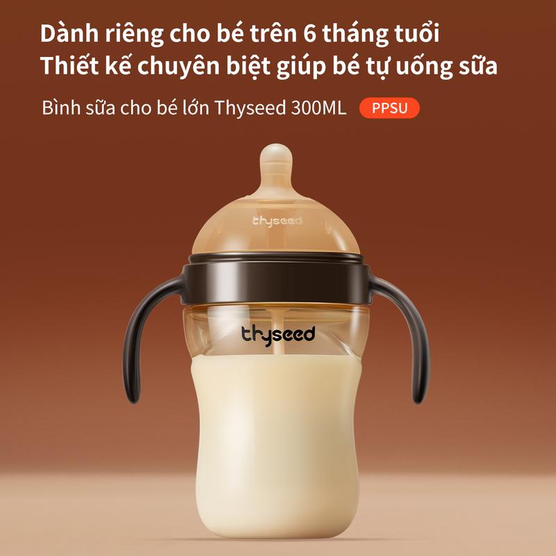 Bình cho bé lớn Thyseed PPSU núm ti siêu mềm có tay cầm 300ml