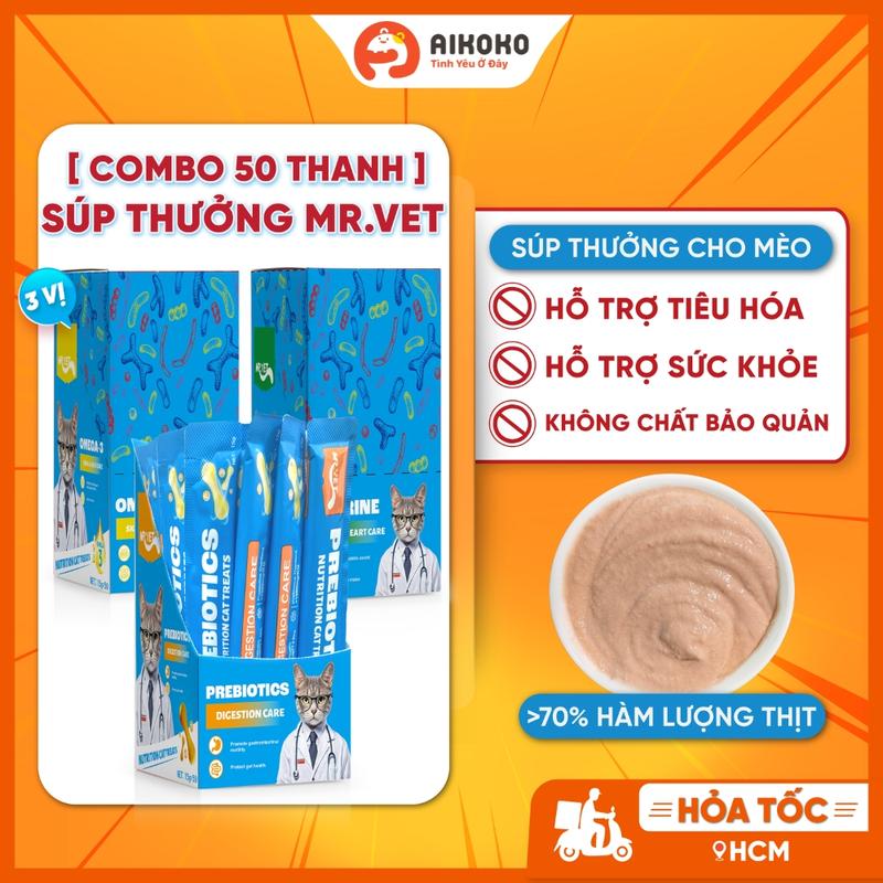 Súp Thưởng Mr.Vet - Hỗ Trợ Tiêu Hóa, Giúp Mèo Mượt Lông - Aikoko
