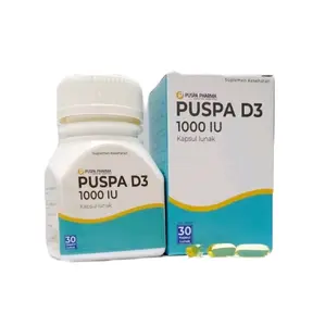 Puspa D3 1000 IU - Vitamin D3 1000 IU isi 30 Soft Capsule - PT Puspa Pharma - Untuk kesehatan Tulang dan Stamina - BPOM No. SD211328861 - Halal MUI No. ID00410000241530921