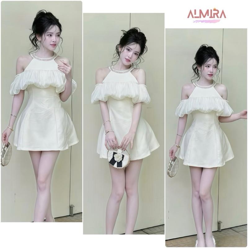 Váy Thiết Kế Tafta Nhũ Cổ Yếm Phối Bèo Tơ Sống Cổ Gắn Kim Sa Đi Tiệc Sang Chảnh