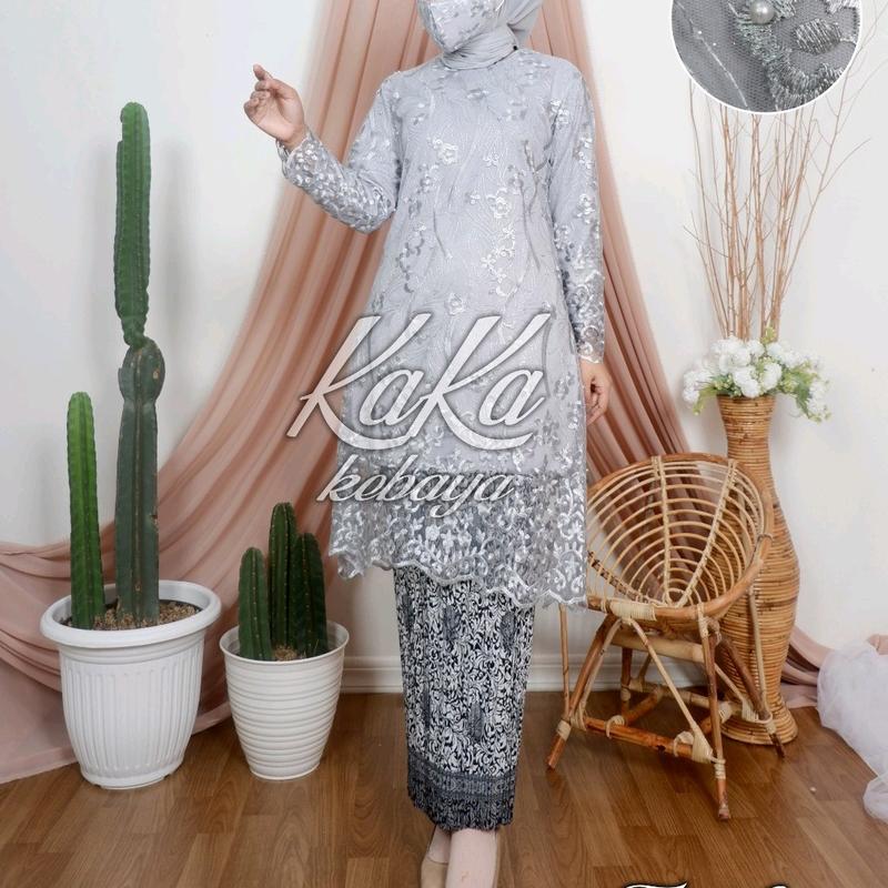 Tunik brokat tile premium terbaru/model seragam pesta/kebaya best seller Kondangan Muslim Wanita Atasan Setelan Motif Mewah Panjang Batik Remaja 2