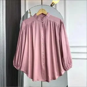 Amena Blouse Kemeja Atasa Wanita Bahan Rayon Twill Full Kancing Depan Desain Elegan Size L & XL Bahan Halus dan Lembut Cocok untuk Berbagai Kesempatan