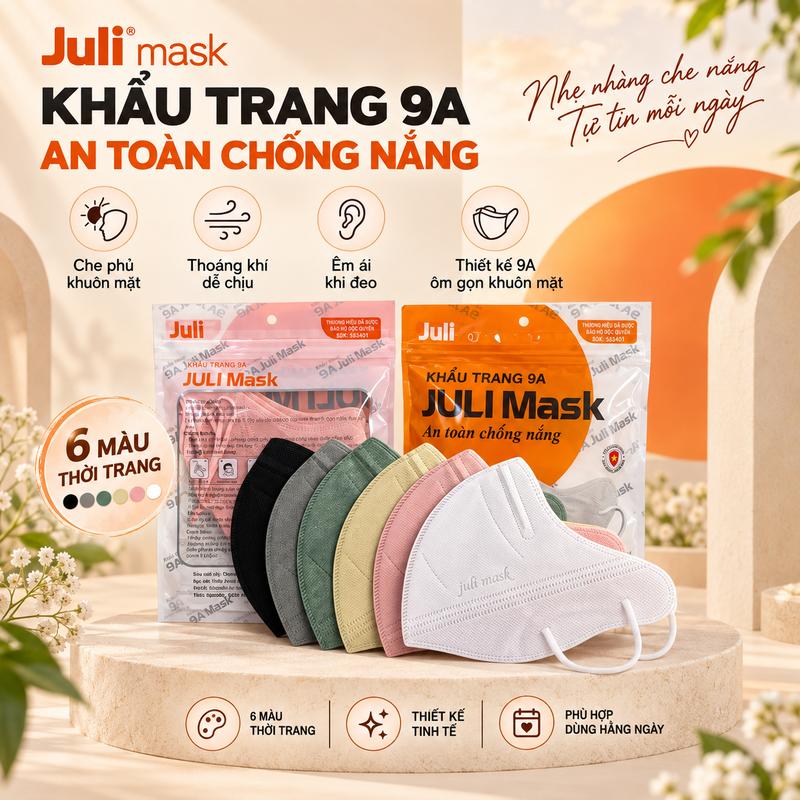 Khẩu trang 9A JULI MASK 5 Lớp Cao Cấp Phù hợp nam nữ, dây đeo co giãn chất mềm…
