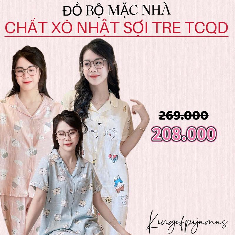 Bộ pijama bộ mặc nhà kingofpijamas Xô nhật sợi tre tay cộc quần dài siêu mát 2023 0