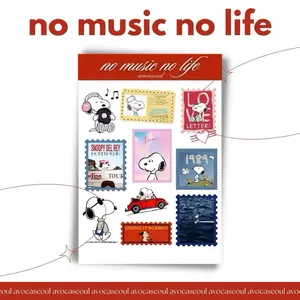 sticker sheet no music no life aesthetic ins korea untuk dekorasi scrapbook, deco pola, journaling,  phonecase, headphone, stiker lucu