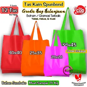 12 Pcs (Lusinan) Tas Belanja Kain Spunbond Goodie Bag Tali Ukuran Jumbo Besar Kecil 20x26 25x35 30x40 38x45 Shopping bag Kantong Goody bag Parsel Hantaran Hajatan Hampers Souvenir Ultah Pernikahan ,  kantong Paper bag Murah Ramah Lingkungan BOX Thinwall