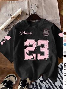 Playera de cuello redondo con estampado de letras y corazones para mujer, camiseta casual de moda para uso diario, vacaciones y actividades al aire libre, ropa de verano para damas, top, camisetas con gráficos para mujer